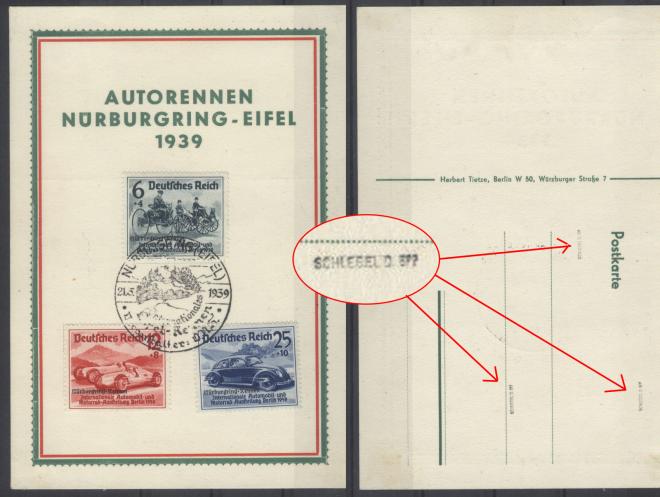 Открытка с заверкой марок от Шлегеля.